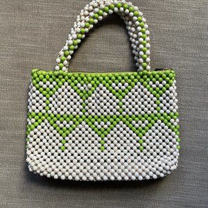 Vintage Italian Beaded Purse, White and Green, Rare Find